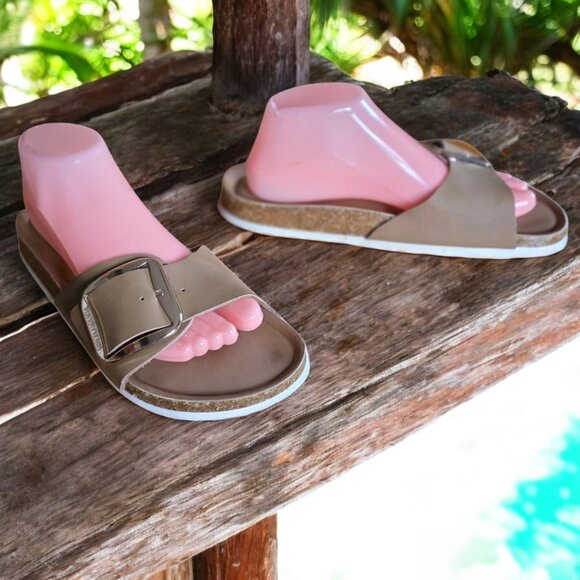PROJECT CLOUD ( 8.5 / 9 ) MYKONOS Leather/Suede/Cork Anti Slip Sandals - Picture 1 of 10
